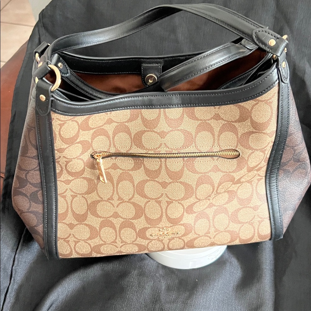 Coach Tan and Black Signature Handbag